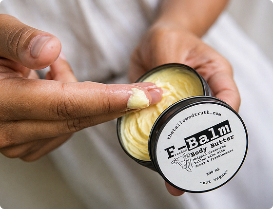 Take a pea-sized amount of Balm and melt it between your fingers