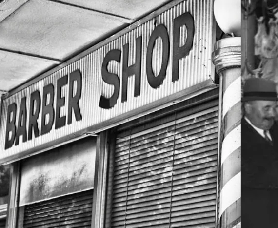 A traditional high-street barber shop front